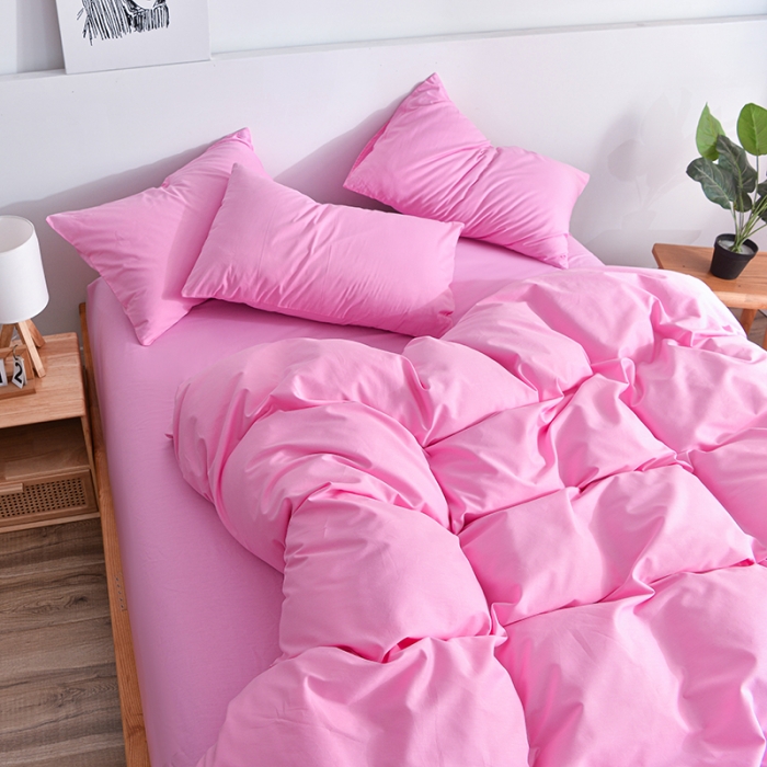 91家纺网 家纺一手货源 找家纺 极梦新款40支喷气全棉纯色四件套 粉紫