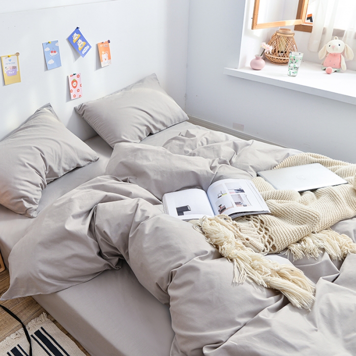 91家纺网 家纺一手货源 找家纺 极梦新款40支喷气全棉纯色四件套 浅灰