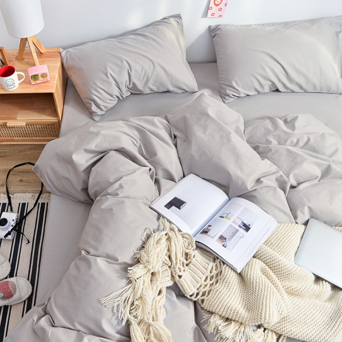 91家纺网 家纺一手货源 找家纺 极梦新款40支喷气全棉纯色四件套 浅灰