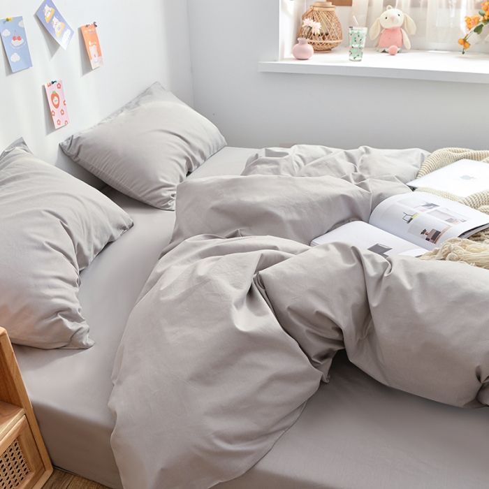 91家纺网 家纺一手货源 找家纺 极梦新款40支喷气全棉纯色四件套 浅灰