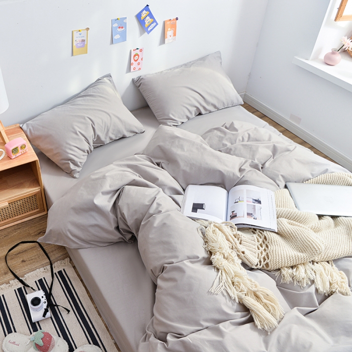 91家纺网 家纺一手货源 找家纺 极梦新款40支喷气全棉纯色四件套 浅灰