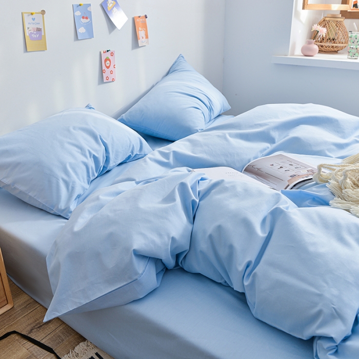 91家纺网 家纺一手货源 找家纺 极梦新款40支喷气全棉纯色四件套 浅蓝