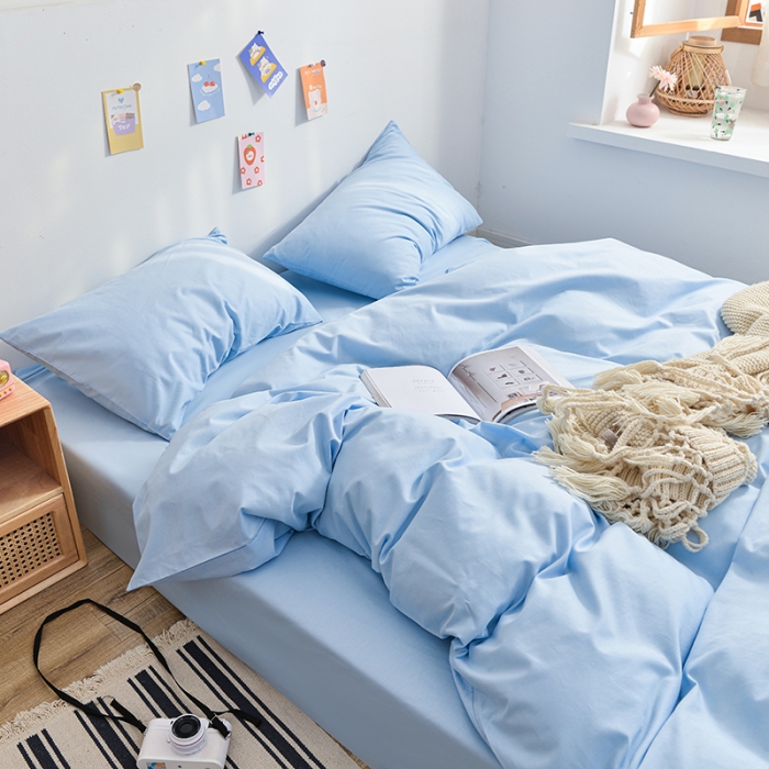 91家纺网 家纺一手货源 找家纺 极梦新款40支喷气全棉纯色四件套 浅蓝