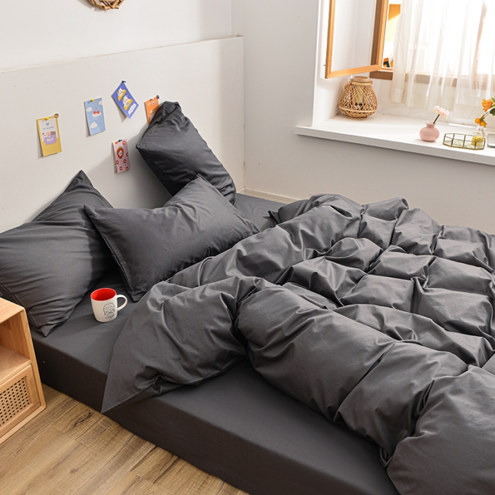 91家纺网 家纺一手货源 找家纺 极梦 40支喷气全棉纯色四件套深灰