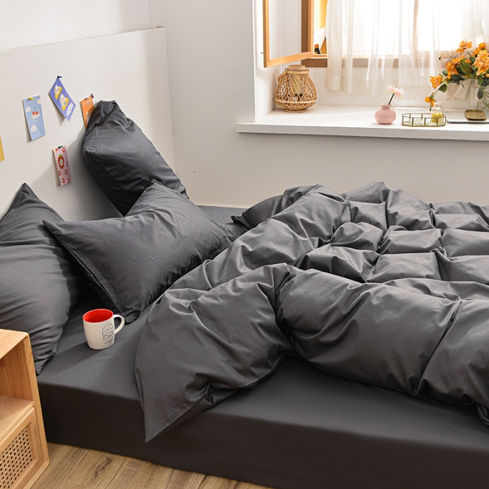 91家纺网 家纺一手货源 找家纺 极梦 40支喷气全棉纯色四件套深灰