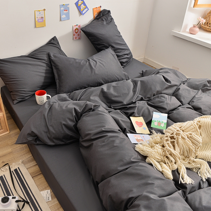 91家纺网 家纺一手货源 找家纺 极梦 40支喷气全棉纯色四件套深灰