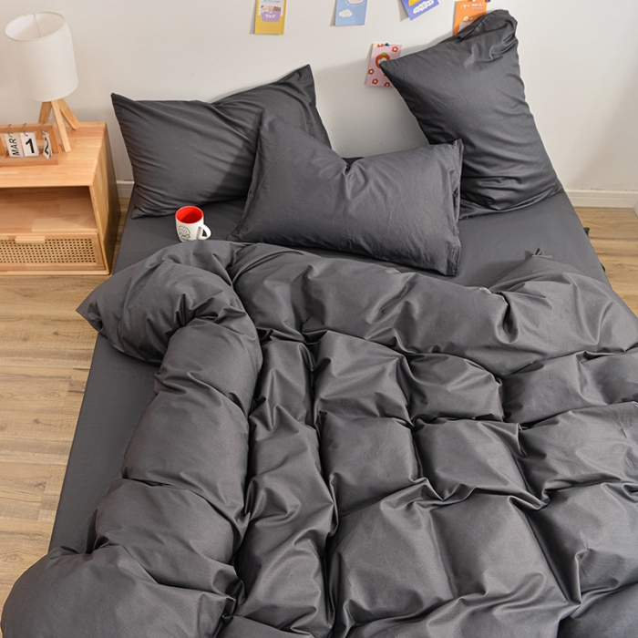 91家纺网 家纺一手货源 找家纺 极梦 40支喷气全棉纯色四件套深灰