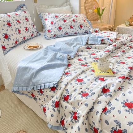 有货 2022新款至臻13372全棉大豆被夏凉被春秋被 红菱