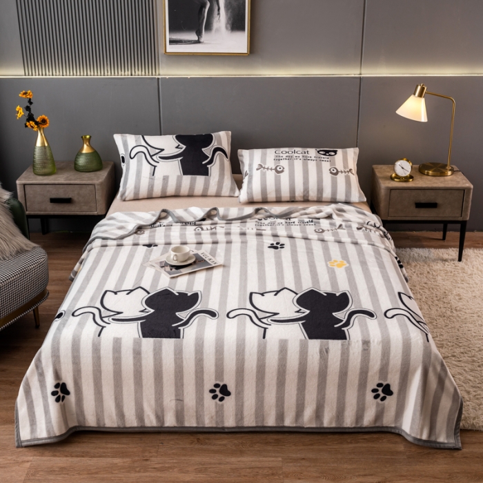 91家纺网 家纺一手货源 找家纺 慕尚 2025新款雪貂绒四季毛毯 背影猫咪