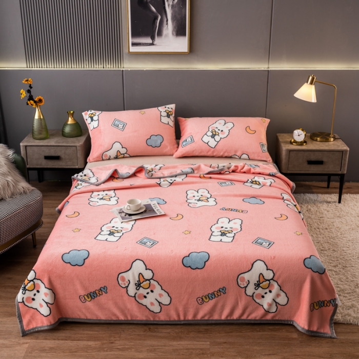 91家纺网 家纺一手货源 找家纺 慕尚 2025新款雪貂绒四季毛毯 快乐小兔