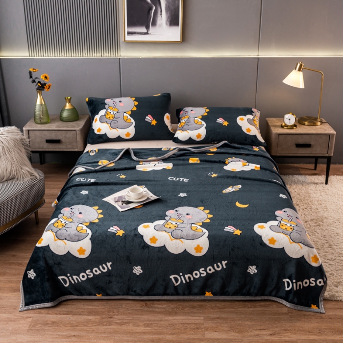 91家纺网 家纺一手货源 找家纺 慕尚 2025新款雪貂绒四季毛毯 小恐龙