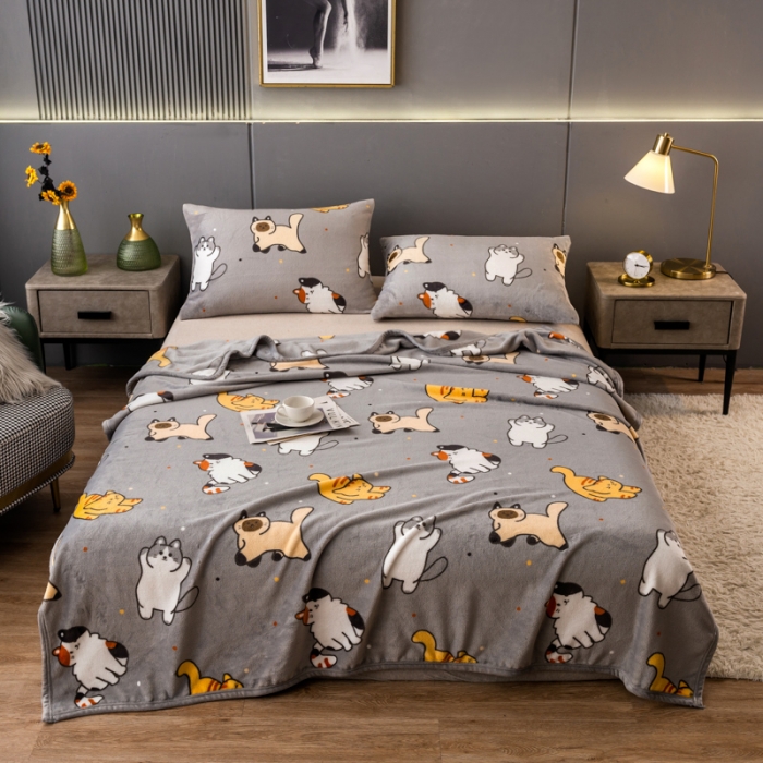 91家纺网 家纺一手货源 找家纺 慕尚 2025新款雪貂绒四季毛毯 小猫咪