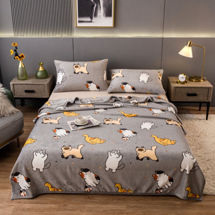 91家纺网 家纺一手货源 找家纺 慕尚 2025新款雪貂绒四季毛毯 小猫咪