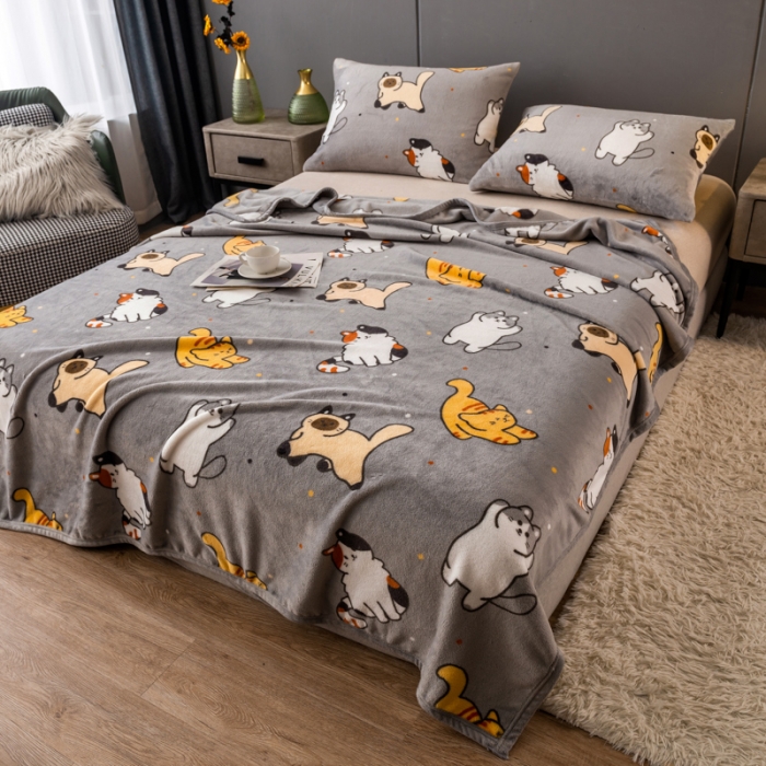 91家纺网 家纺一手货源 找家纺 慕尚 2025新款雪貂绒四季毛毯 小猫咪