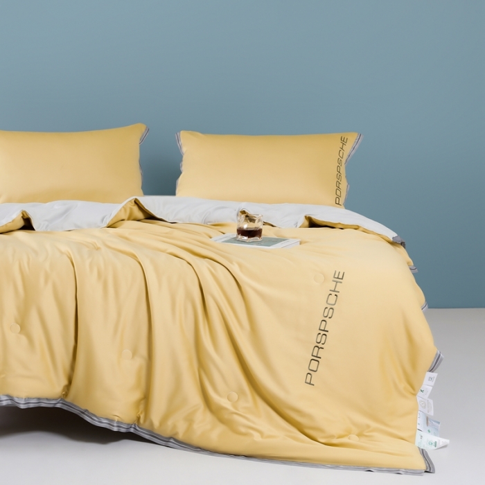 91家纺网 家纺一手货源 找家纺 梦镜 2025新款莱卡天丝刺绣夏凉被 浅灰+奶黄