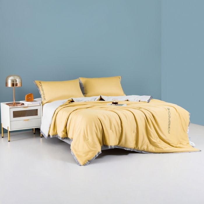 91家纺网 家纺一手货源 找家纺 梦镜 2025新款莱卡天丝刺绣夏凉被 浅灰+奶黄