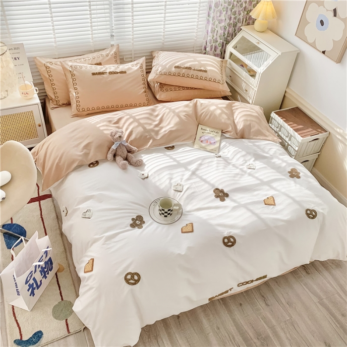 91家纺网 家纺一手货源 找家纺 蜜柚 2024款全棉曲奇毛巾绣系列四件套 曲奇饼干-卡其