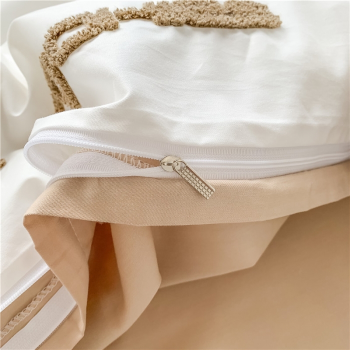 91家纺网 家纺一手货源 找家纺 蜜柚 2024款全棉曲奇毛巾绣系列四件套 曲奇饼干-卡其