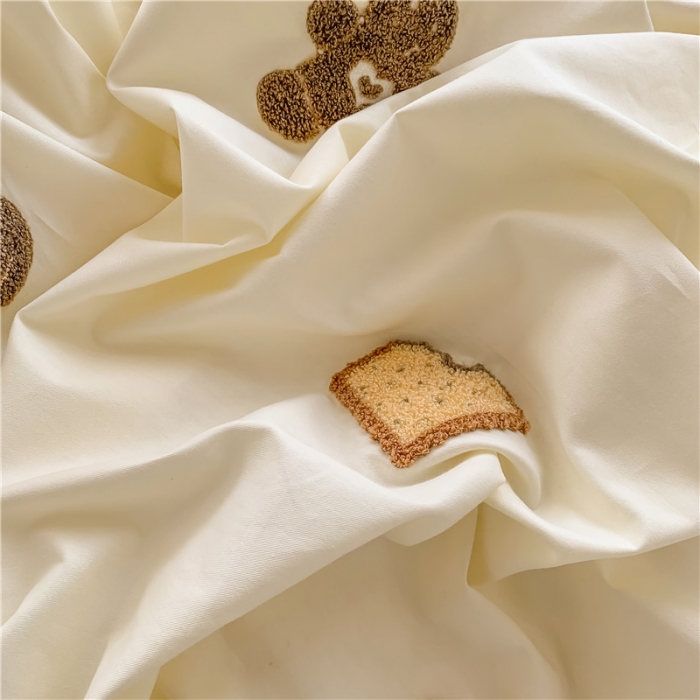 91家纺网 家纺一手货源 找家纺 蜜柚 2024款全棉曲奇毛巾绣系列四件套 曲奇饼干-奶油白