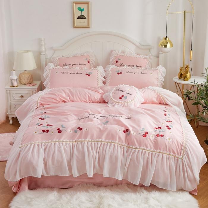 91家纺网 家纺一手货源 找家纺 亲亲公主 新款全棉蕾丝公主风四件套绣花四件套