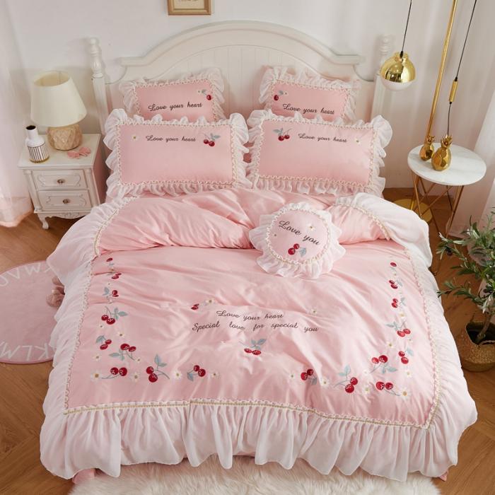 91家纺网 家纺一手货源 找家纺 亲亲公主 新款全棉蕾丝公主风四件套绣花四件套