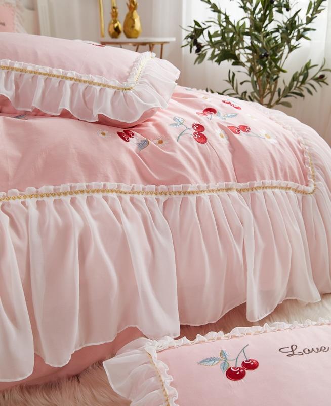 91家纺网 家纺一手货源 找家纺 亲亲公主 新款全棉蕾丝公主风四件套绣花四件套