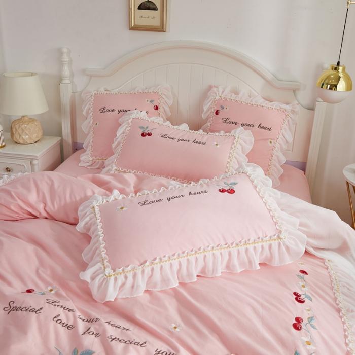 91家纺网 家纺一手货源 找家纺 亲亲公主 新款全棉蕾丝公主风四件套绣花四件套