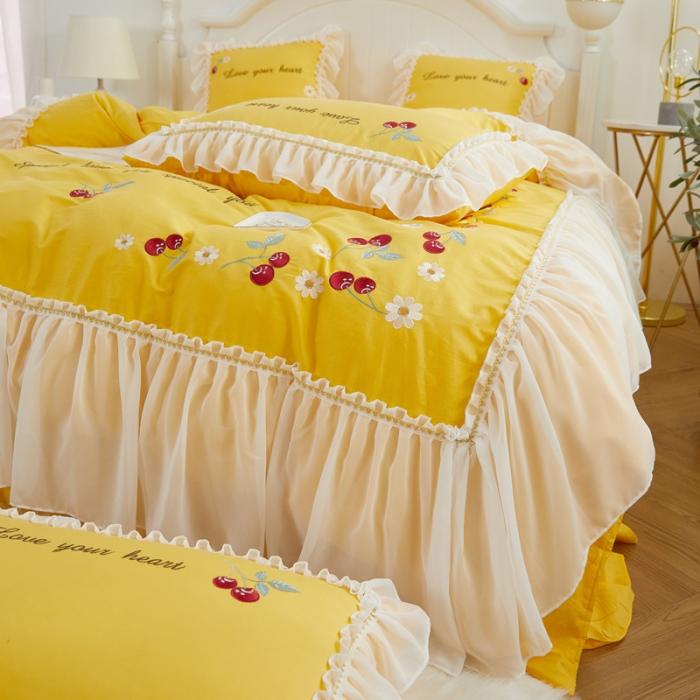 91家纺网 家纺一手货源 找家纺 亲亲公主 新款全棉蕾丝公主风四件套绣花四件套