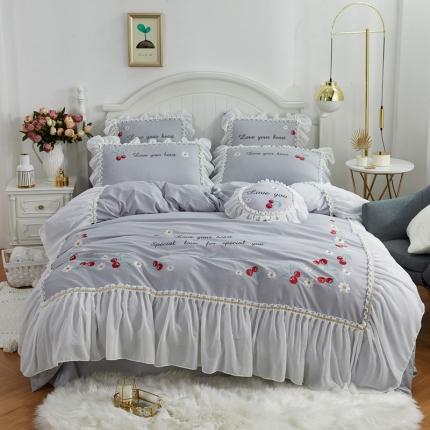 亲亲公主 新款全棉蕾丝公主风四件套绣花四件套