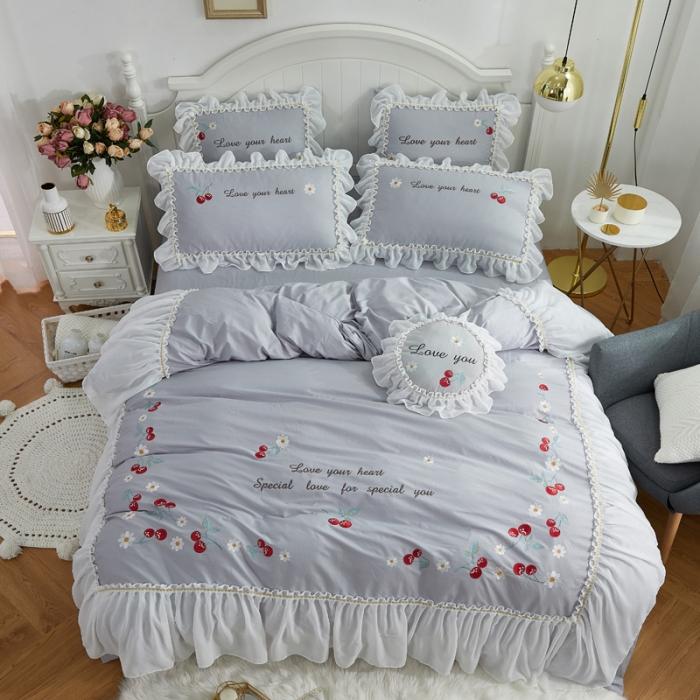 91家纺网 家纺一手货源 找家纺 亲亲公主 新款全棉蕾丝公主风四件套绣花四件套