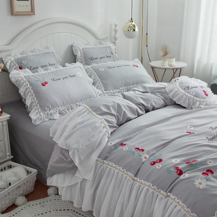 91家纺网 家纺一手货源 找家纺 亲亲公主 新款全棉蕾丝公主风四件套绣花四件套