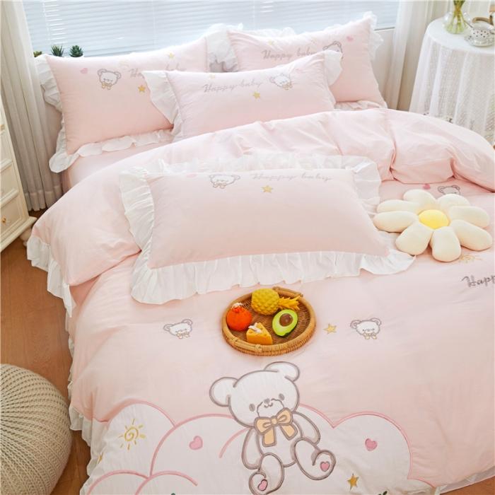 91家纺网 家纺一手货源 找家纺 （总）亲亲公主2025全棉水洗棉卡通可爱风刺绣四件套