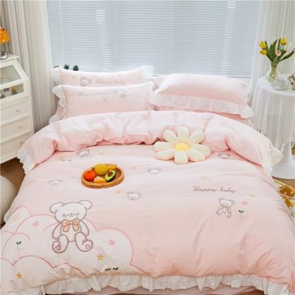 （总）亲亲公主2025全棉水洗棉卡通可爱风刺绣四件套