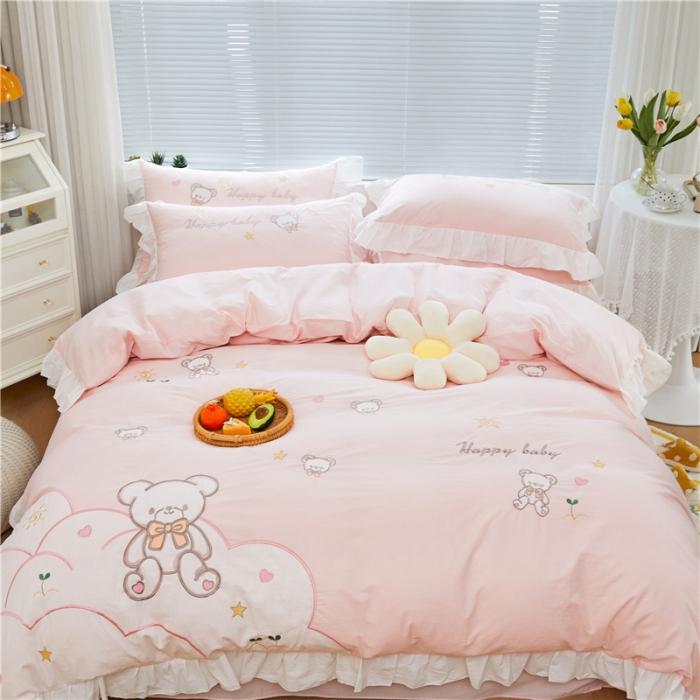 91家纺网 家纺一手货源 找家纺 （总）亲亲公主2025全棉水洗棉卡通可爱风刺绣四件套