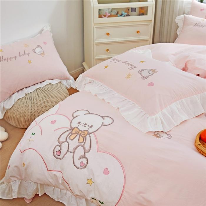 91家纺网 家纺一手货源 找家纺 （总）亲亲公主2025全棉水洗棉卡通可爱风刺绣四件套