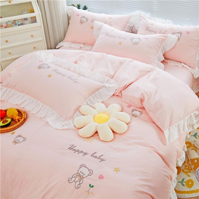 91家纺网 家纺一手货源 找家纺 （总）亲亲公主2025全棉水洗棉卡通可爱风刺绣四件套