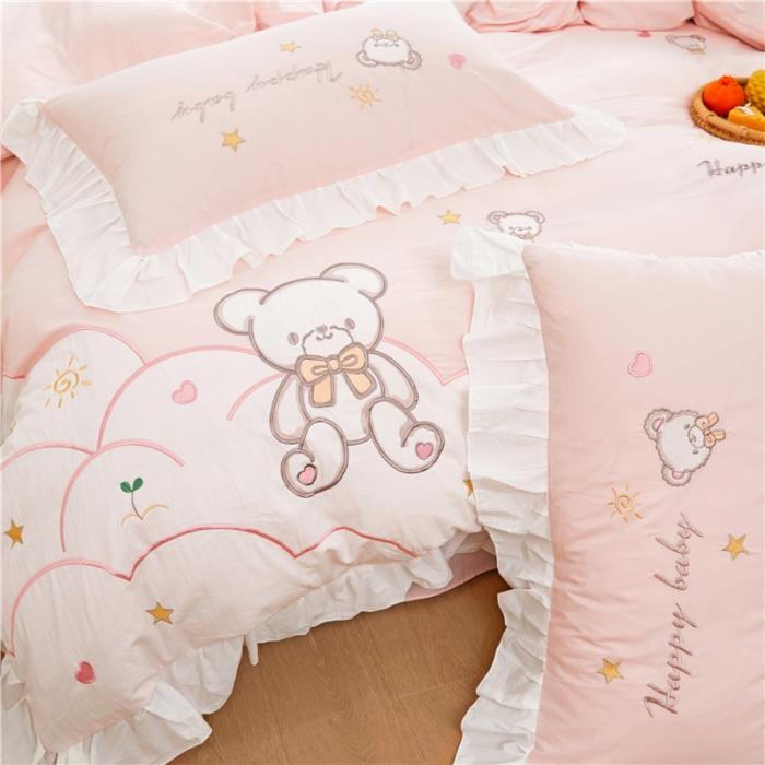 91家纺网 家纺一手货源 找家纺 （总）亲亲公主2025全棉水洗棉卡通可爱风刺绣四件套