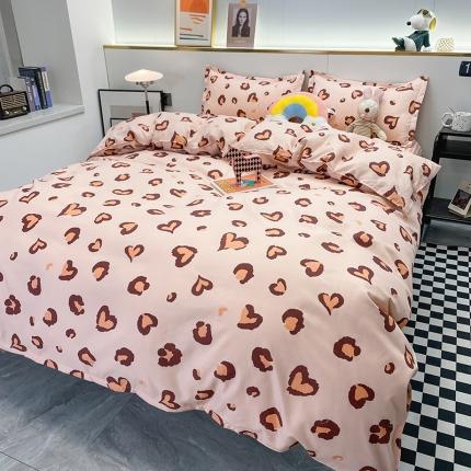 宏源家纺 2022新款亲肤棉印花四件套 格子爱心豹纹