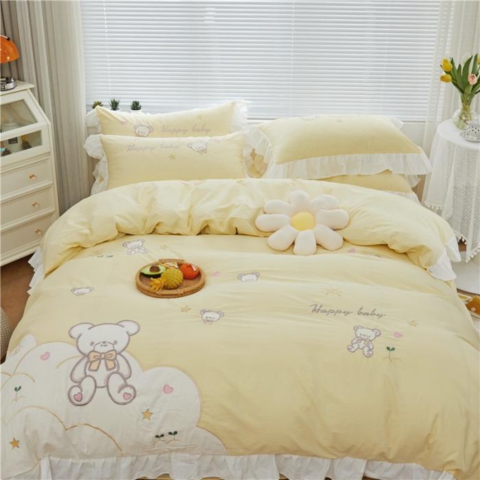 91家纺网 家纺一手货源 找家纺 （总）亲亲公主2025全棉水洗棉卡通可爱风刺绣四件套