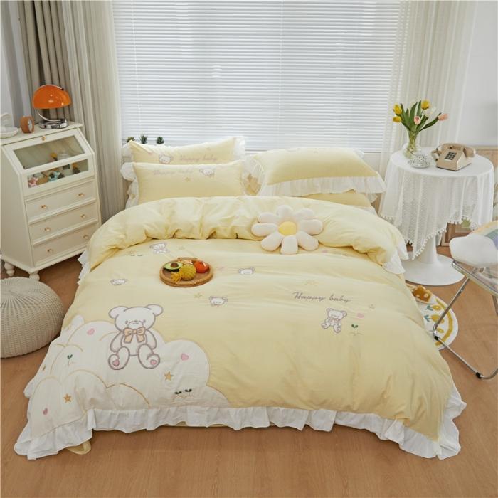 91家纺网 家纺一手货源 找家纺 （总）亲亲公主2025全棉水洗棉卡通可爱风刺绣四件套