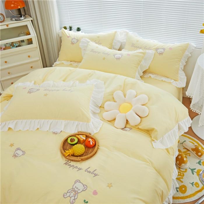 91家纺网 家纺一手货源 找家纺 （总）亲亲公主2025全棉水洗棉卡通可爱风刺绣四件套