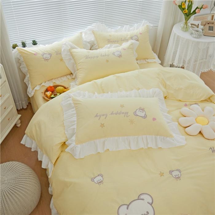 91家纺网 家纺一手货源 找家纺 （总）亲亲公主2025全棉水洗棉卡通可爱风刺绣四件套