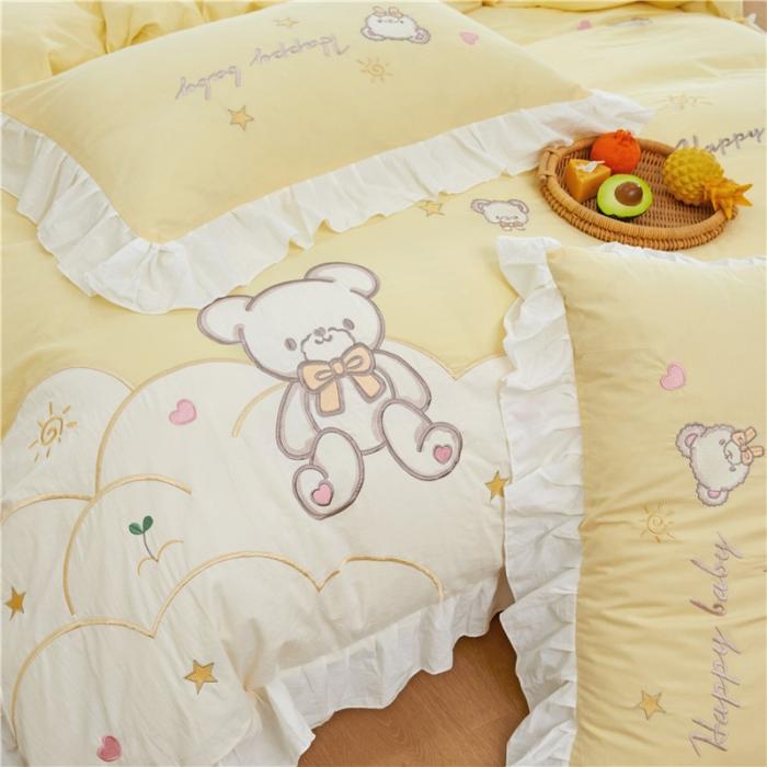 91家纺网 家纺一手货源 找家纺 （总）亲亲公主2025全棉水洗棉卡通可爱风刺绣四件套