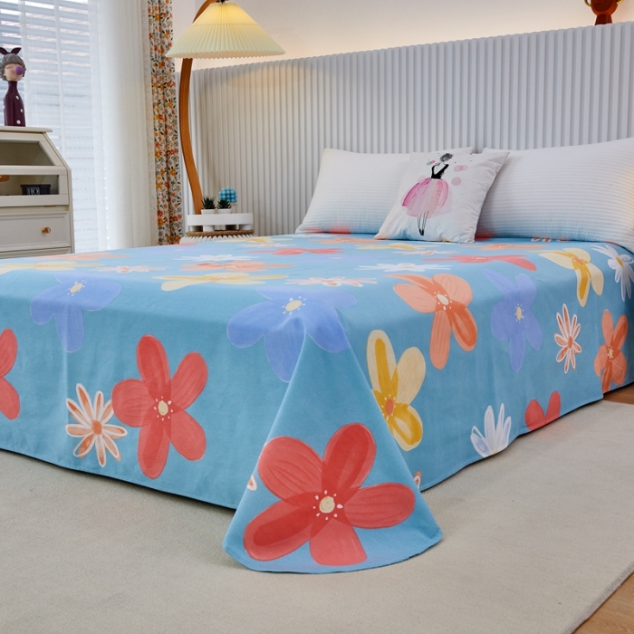 91家纺网 家纺一手货源 找家纺 杜先生 2023新款全棉加厚喷气活性磨毛圆角床单 花语时光-蓝