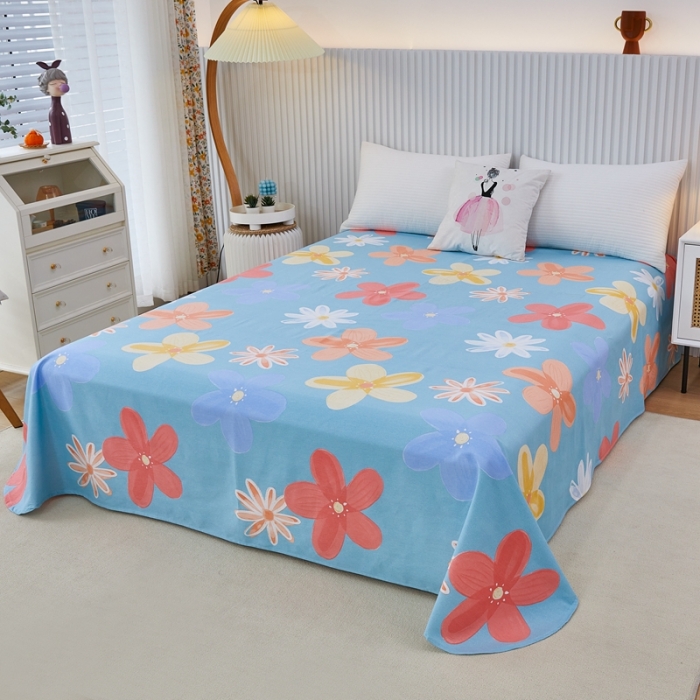 91家纺网 家纺一手货源 找家纺 杜先生 2023新款全棉加厚喷气活性磨毛圆角床单 花语时光-蓝