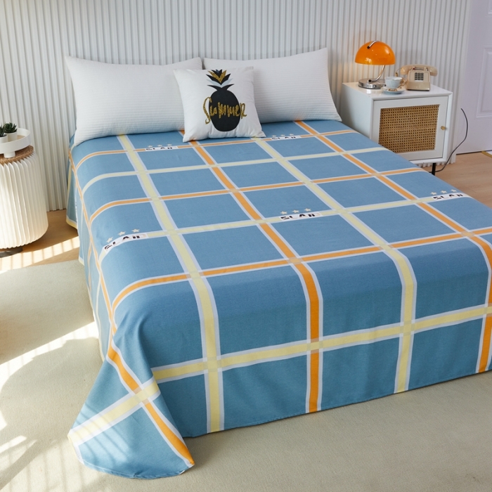 91家纺网 家纺一手货源 找家纺 杜先生 2023新款全棉加厚喷气活性磨毛圆角床单 星格-蓝