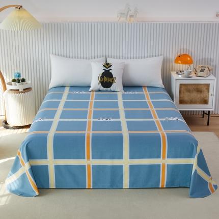 杜先生 2023新款全棉加厚喷气活性磨毛圆角床单 星格-蓝