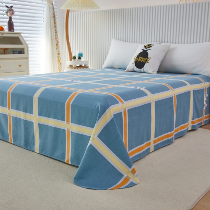 91家纺网 家纺一手货源 找家纺 杜先生 2023新款全棉加厚喷气活性磨毛圆角床单 星格-蓝