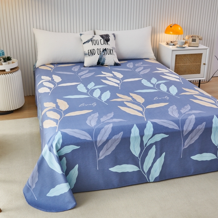 91家纺网 家纺一手货源 找家纺 杜先生 2023新款全棉加厚喷气活性磨毛圆角床单 叶叶相随-蓝