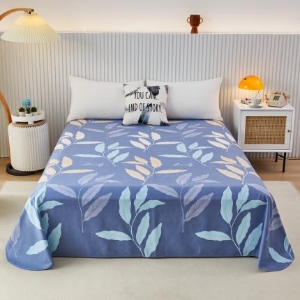 杜先生 2023新款全棉加厚喷气活性磨毛圆角床单 叶叶相随-蓝